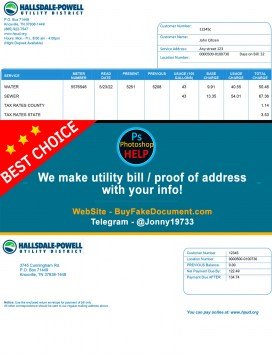 Tennessee Hallsdale Powell Sample Fake utility bill